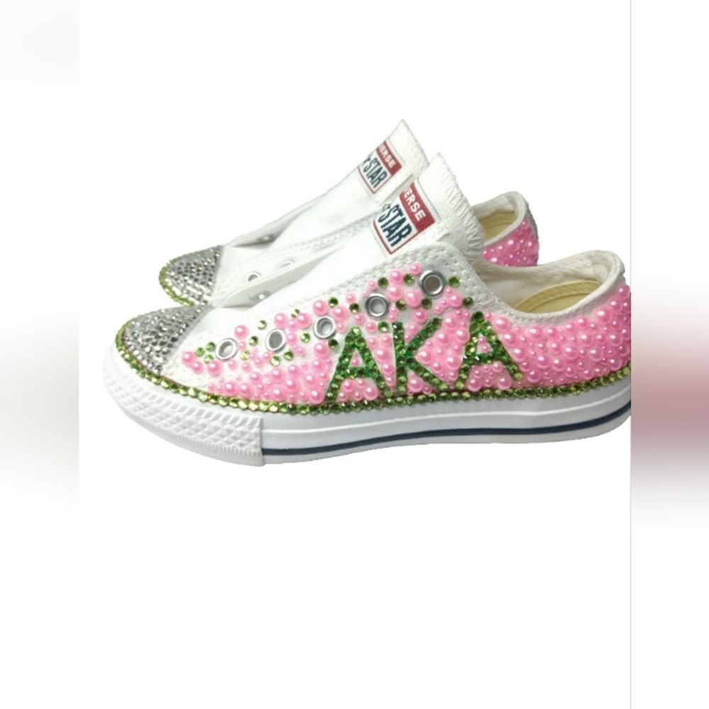 Alpha Kappa Alpha Bling Sneakers Custom Converse Beads Rhinestones Girls Size 13 - Picture 7 of 12